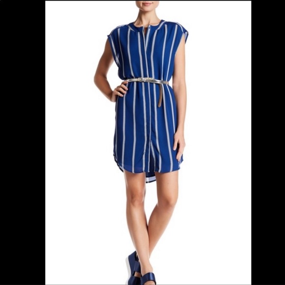 BB Dakota flowy tunic blue white striped sleeveless shirt dress button down - Picture 2 of 8